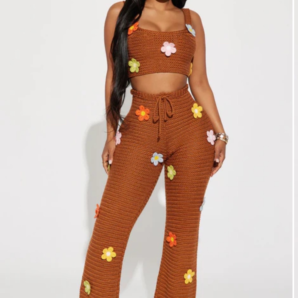 Brown Floral Knit Jumpsuit